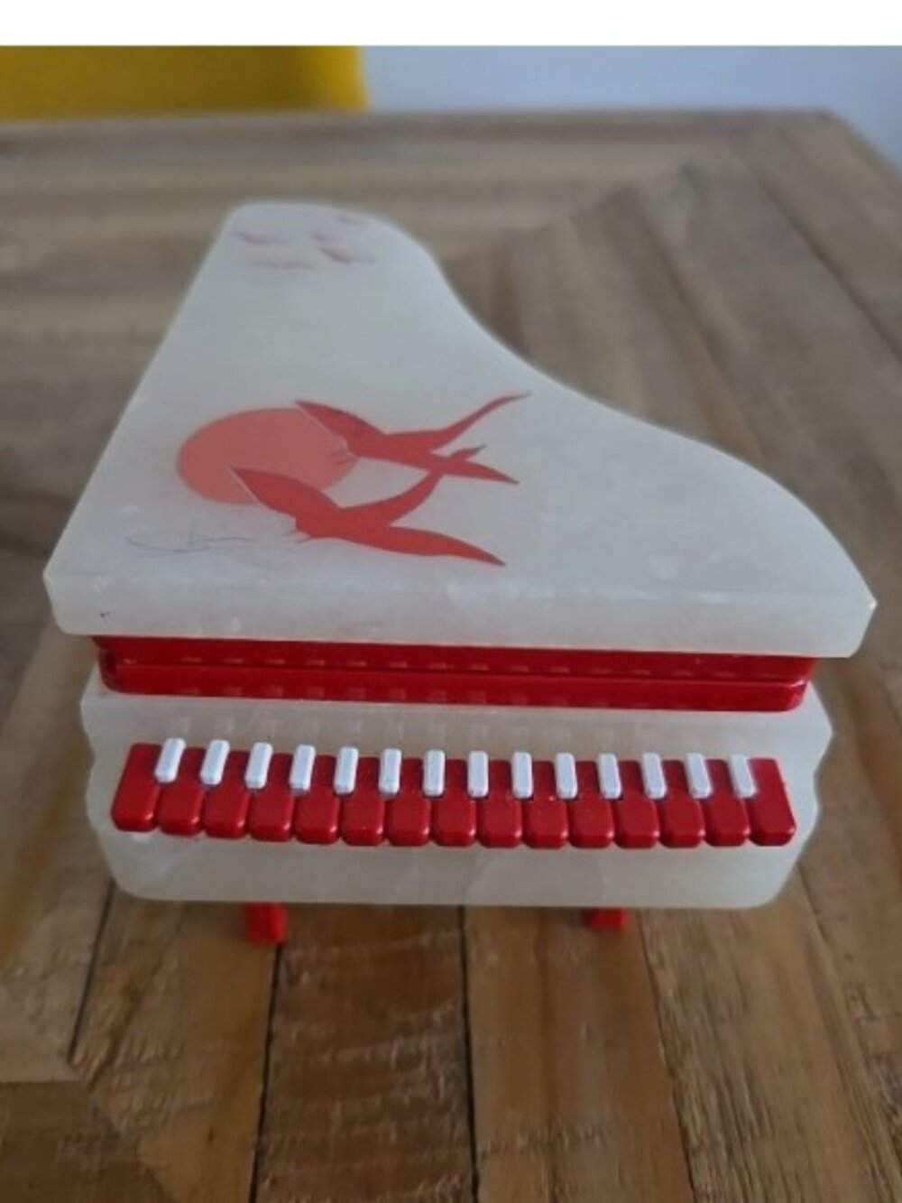 Vintage genuine alabaster piano shape jewelry trinket box Italy Handcrafted